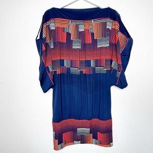 BCBGMaxazria Dolman Button Tab Sleeve Fitted Bottom Bue Graphic Dress S